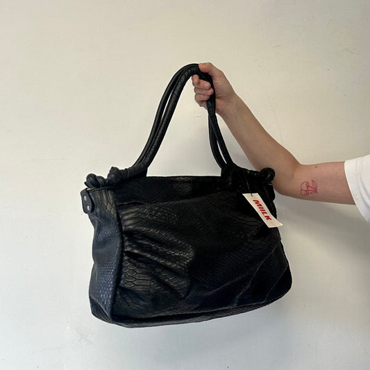 black faux leather croc effect shoulder bag