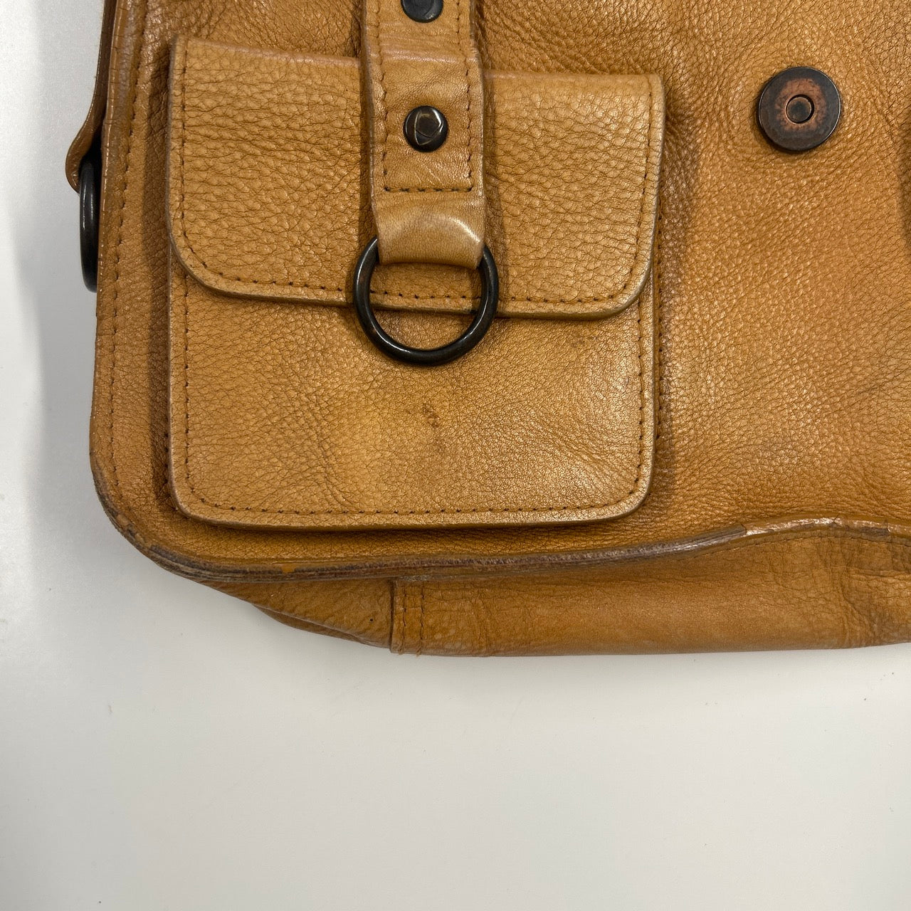 tanned genuine leather double pocket shoulder bag
