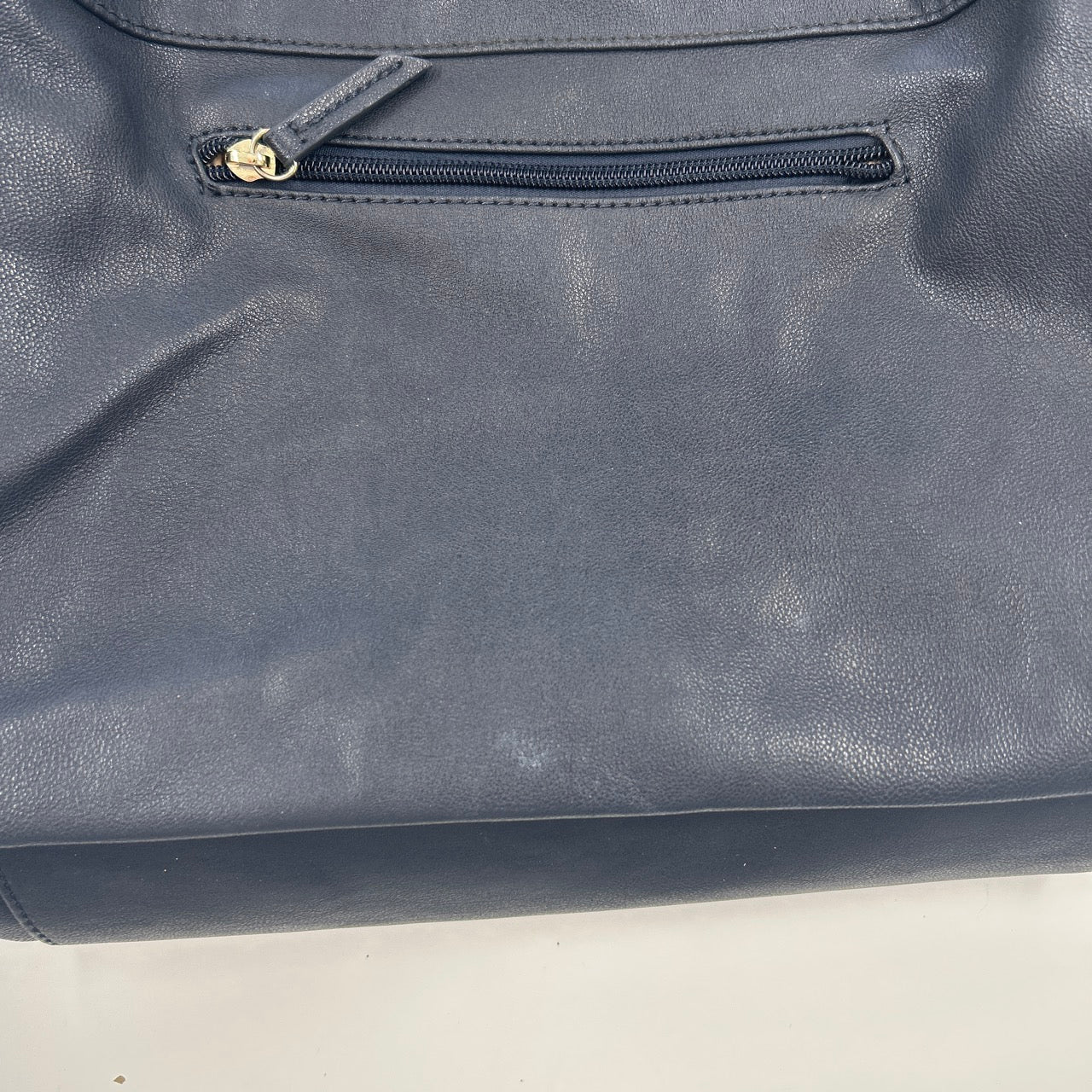navy blue double zip faux leather shoulder bag