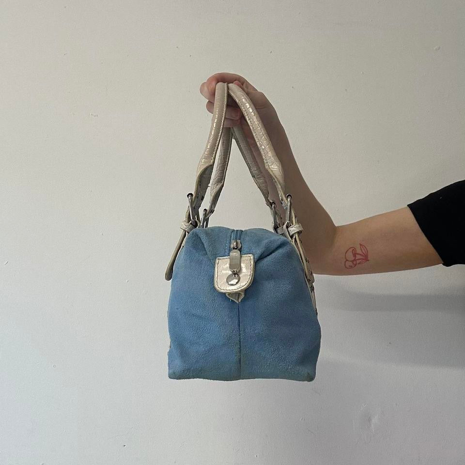 blue studded double buckle shoulder bag