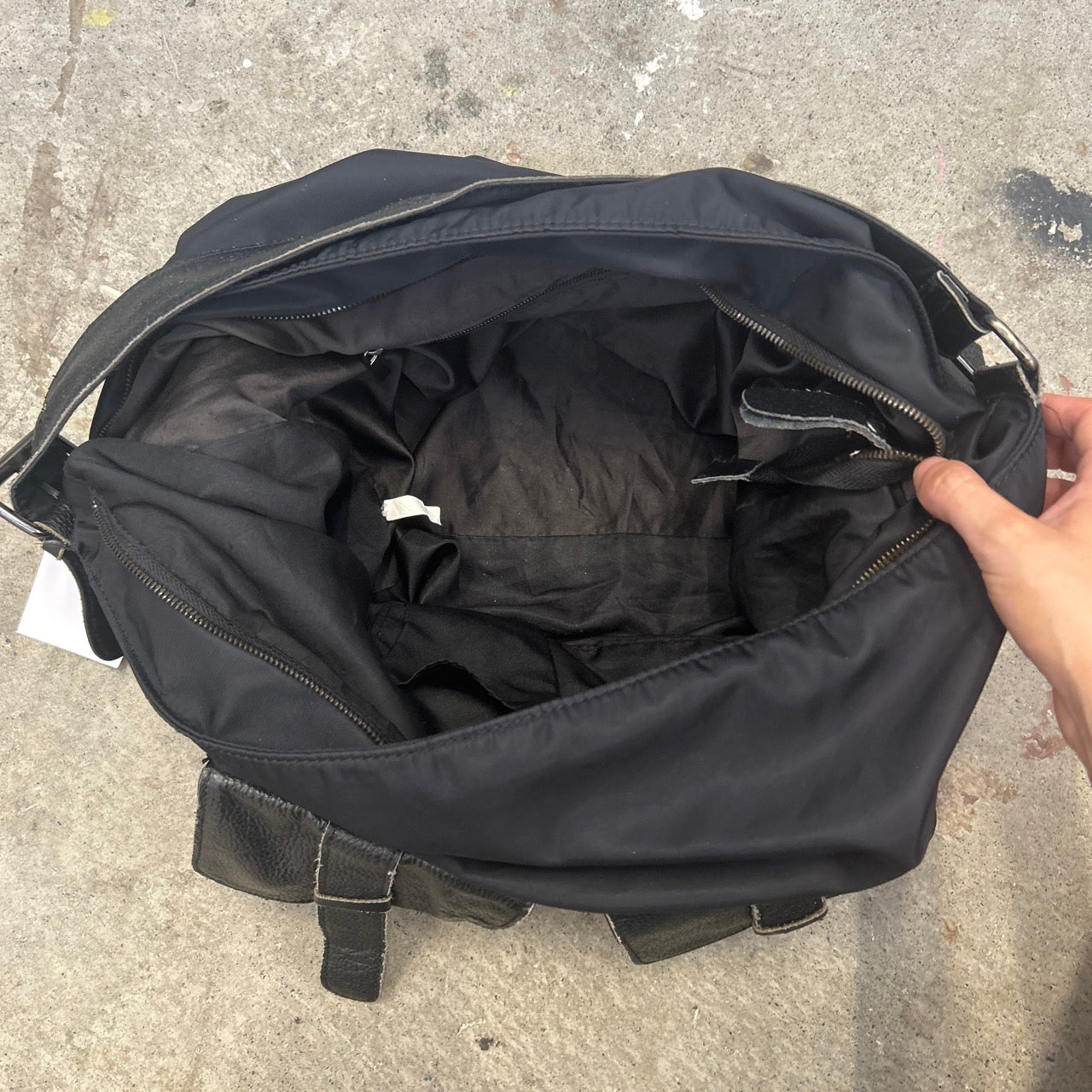 black double pocket canvas large canvas and leather shoulder bag
