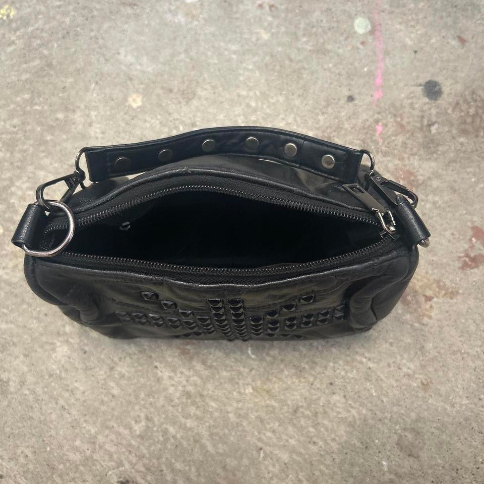 black studded faux leather mini hand bag