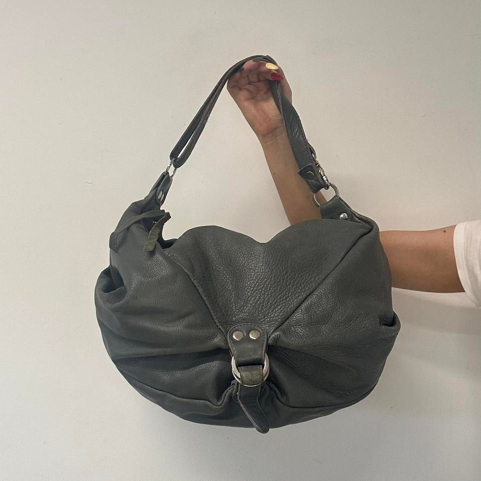 grey teal slouchy leather shoulder bag
