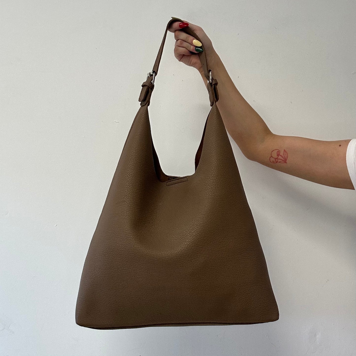 brown faux leather slouchy shoulder bag