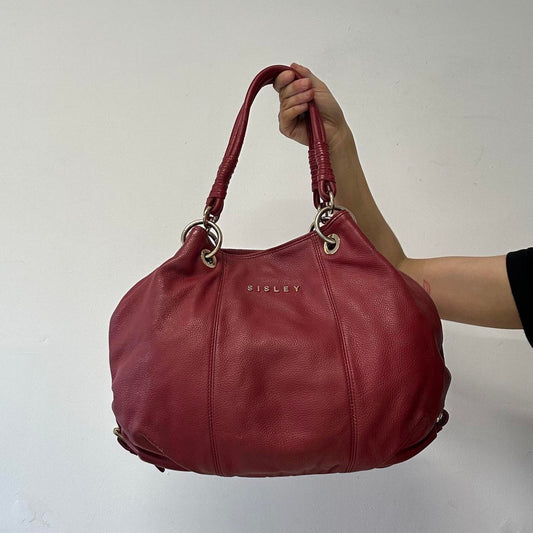 red genuine leather rope handles shoulder bag