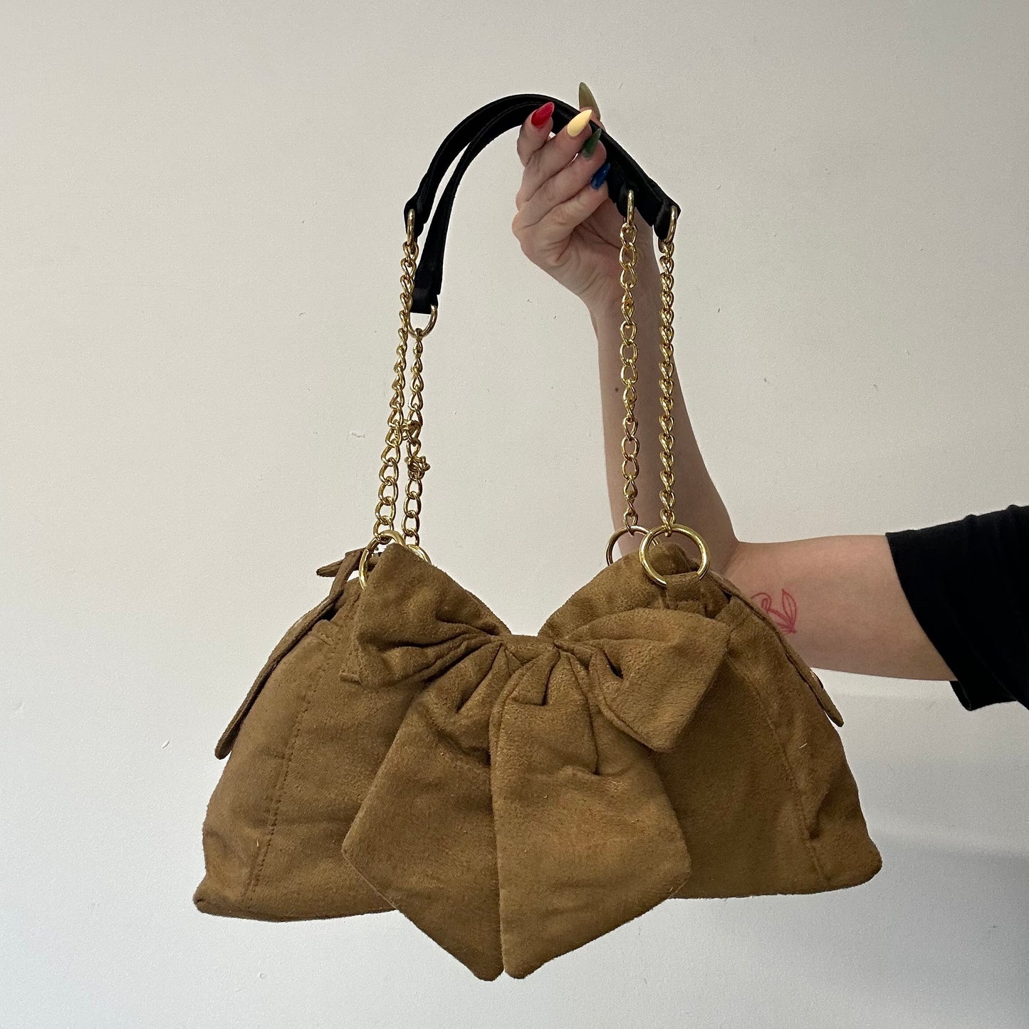 brown bow suede feel shoulder bag