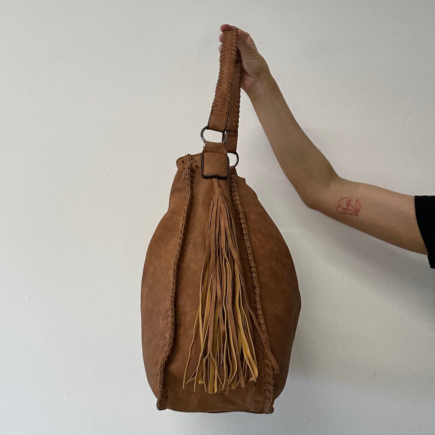 brown faux leather western fringe shoulder bag