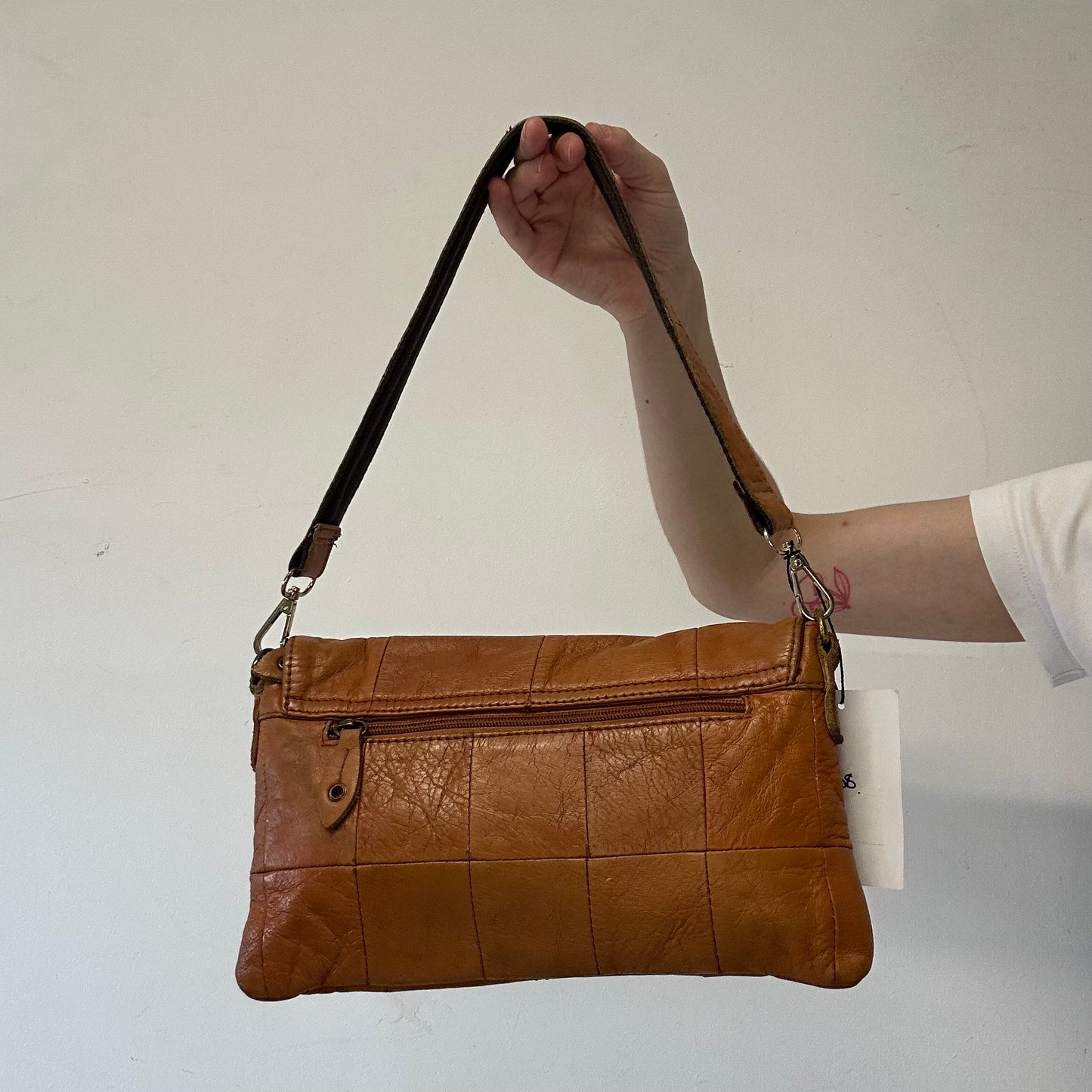 brown genuine leather buckle shoulder bag