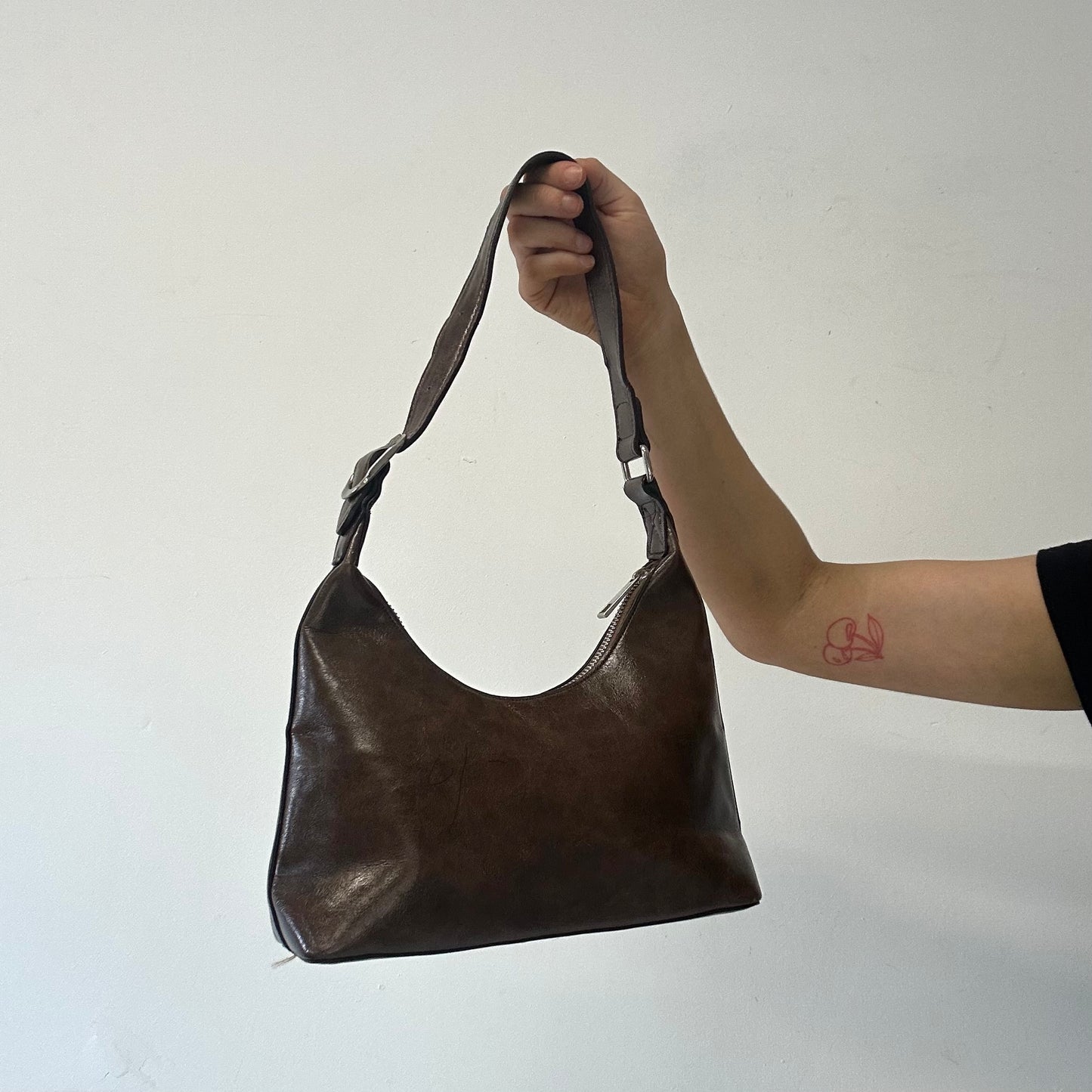 brown faux leather oversized buckle shoulder bag