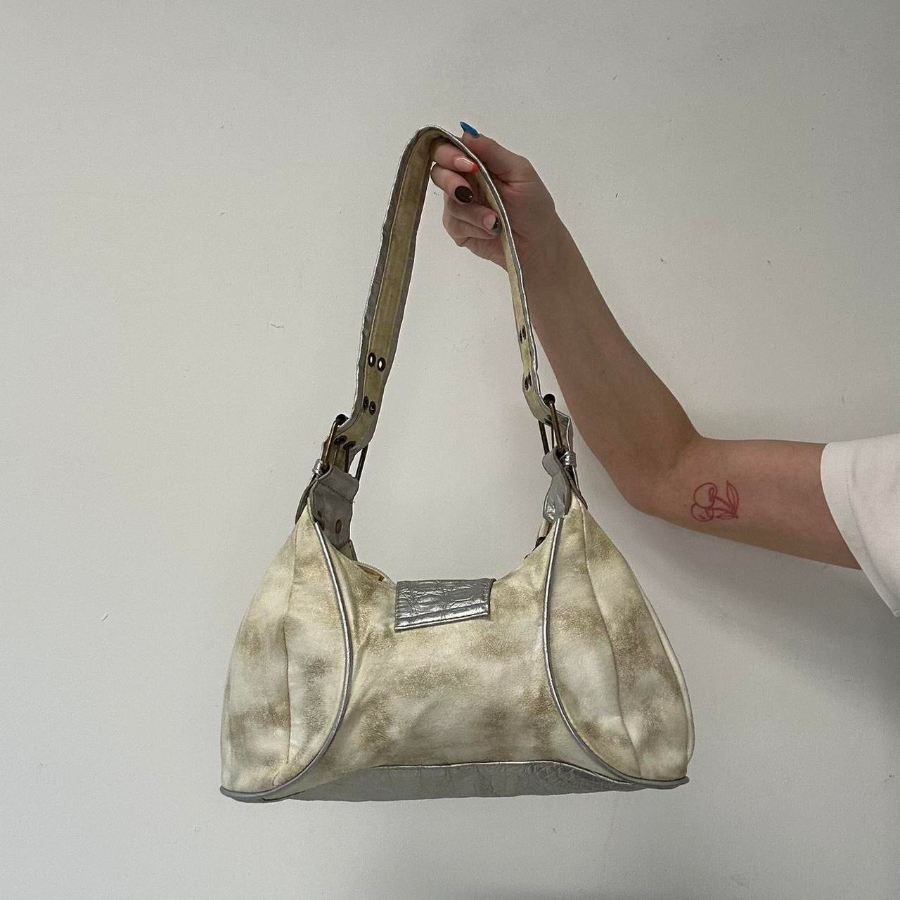 silver and gold studded crown faux leather shoulder bag