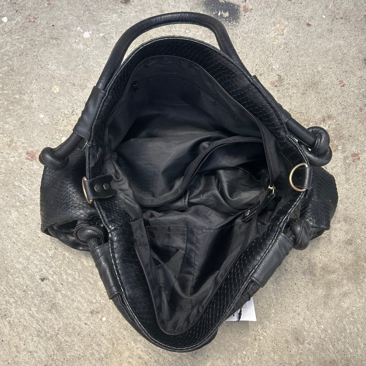 black faux leather croc effect shoulder bag