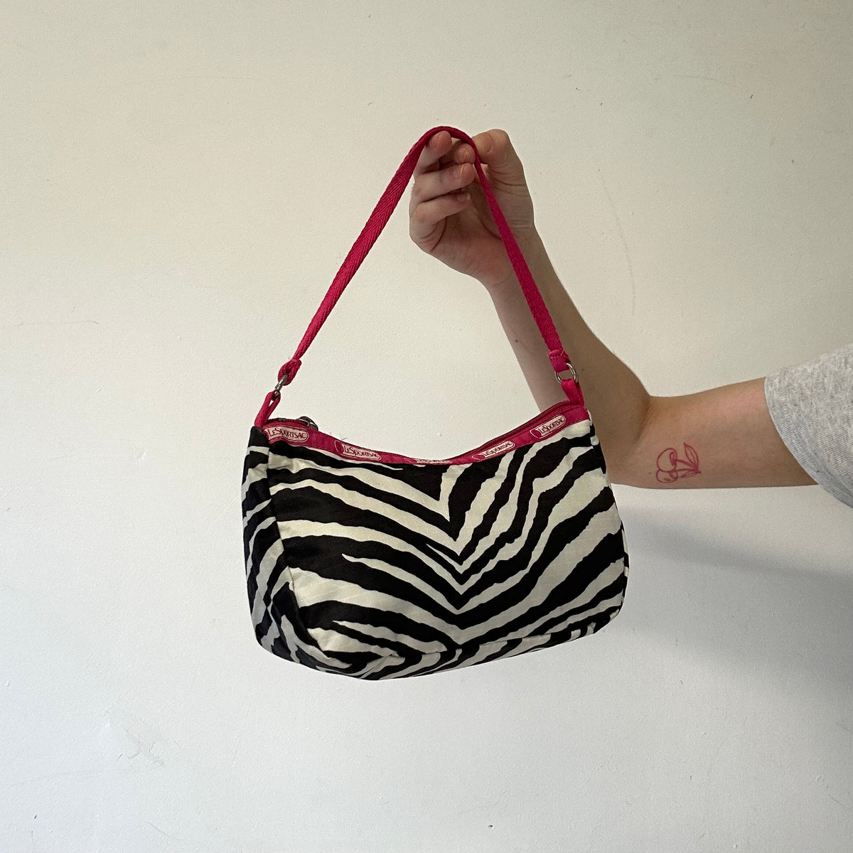 black and white zebra print canvas shoulder bag