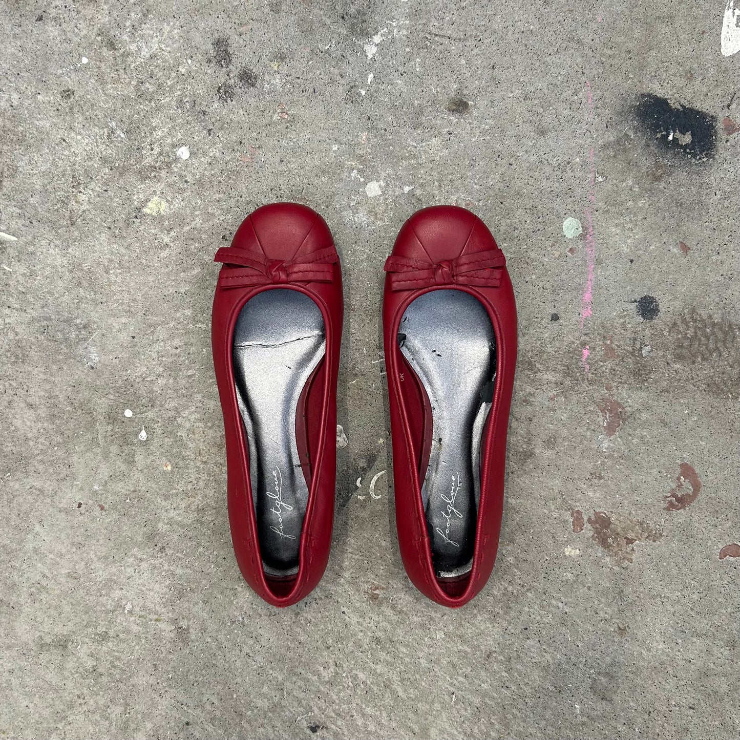 red genuine leather ballet pumps