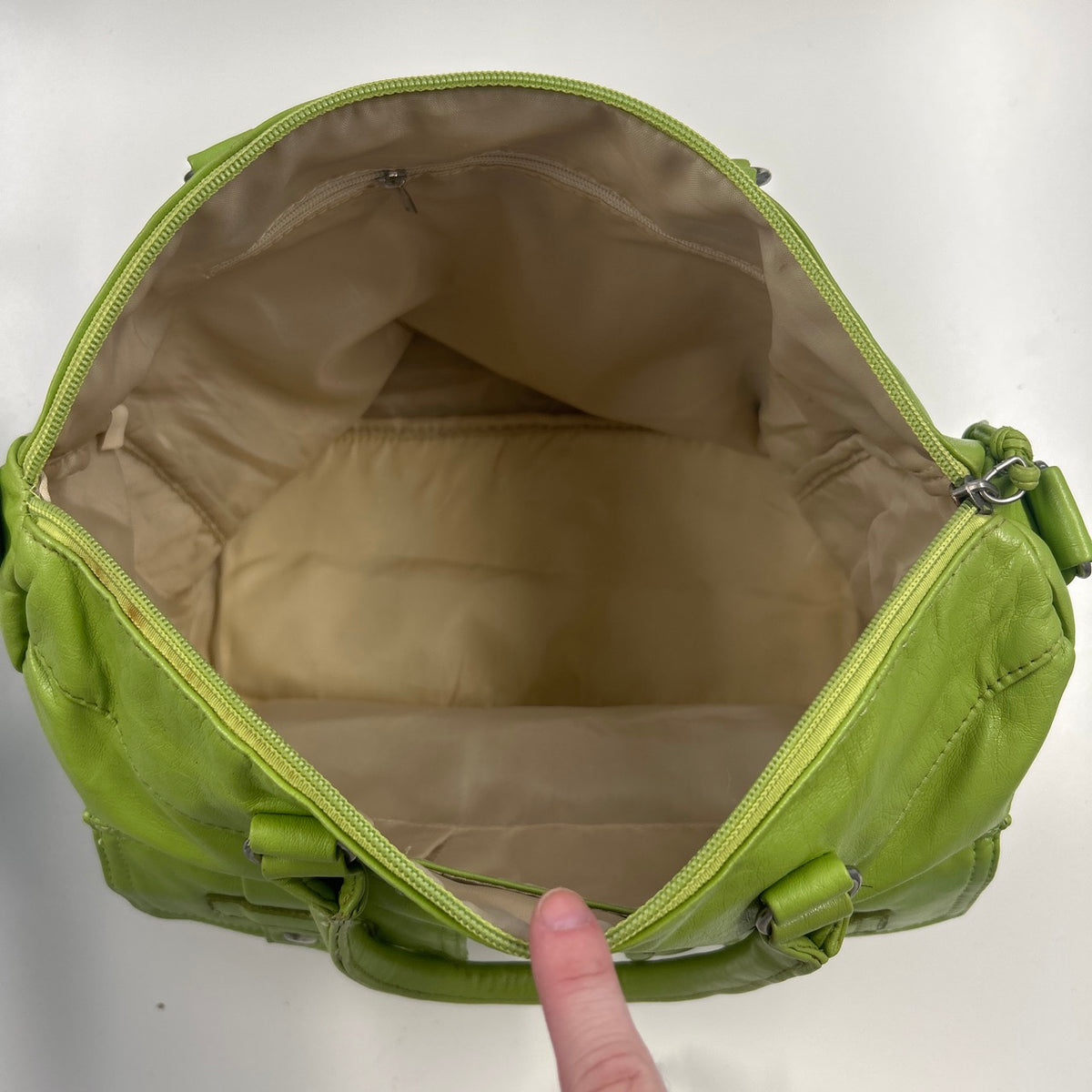 green double pocket faux leather shoulder bag