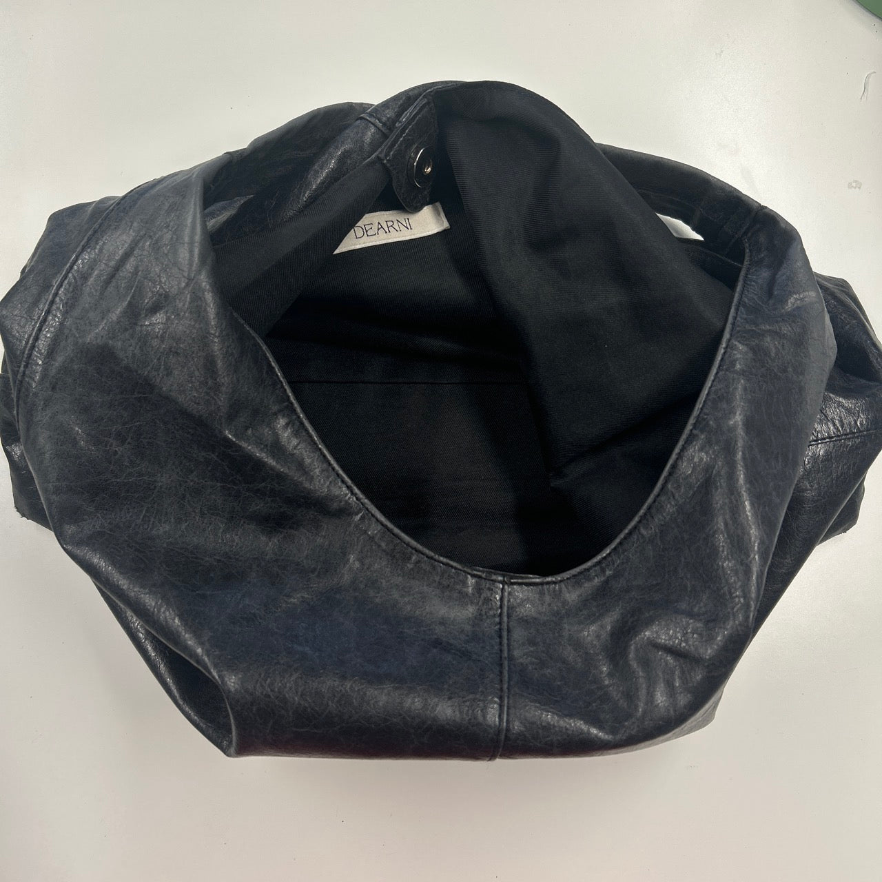 charcoal black faux leather slouchy shoulder bag
