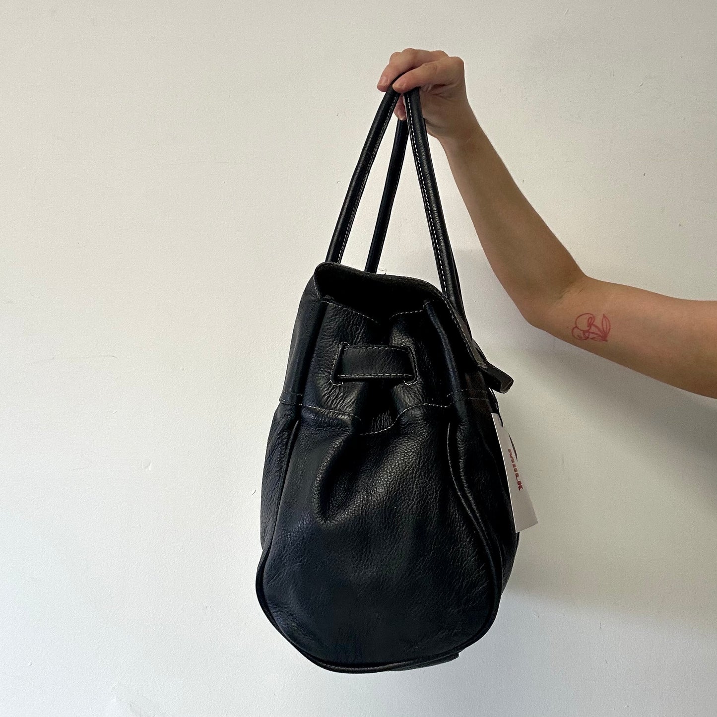 black genuine leather buckle shoulder bag