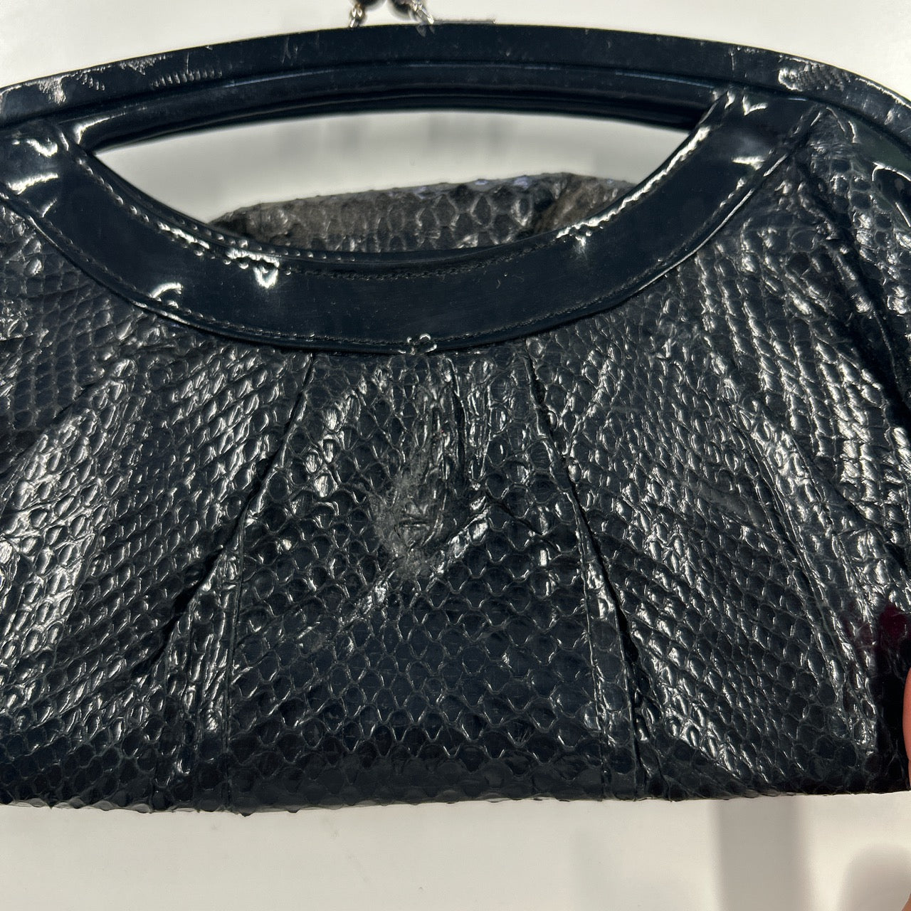 black faux leather croc effect clutch bag