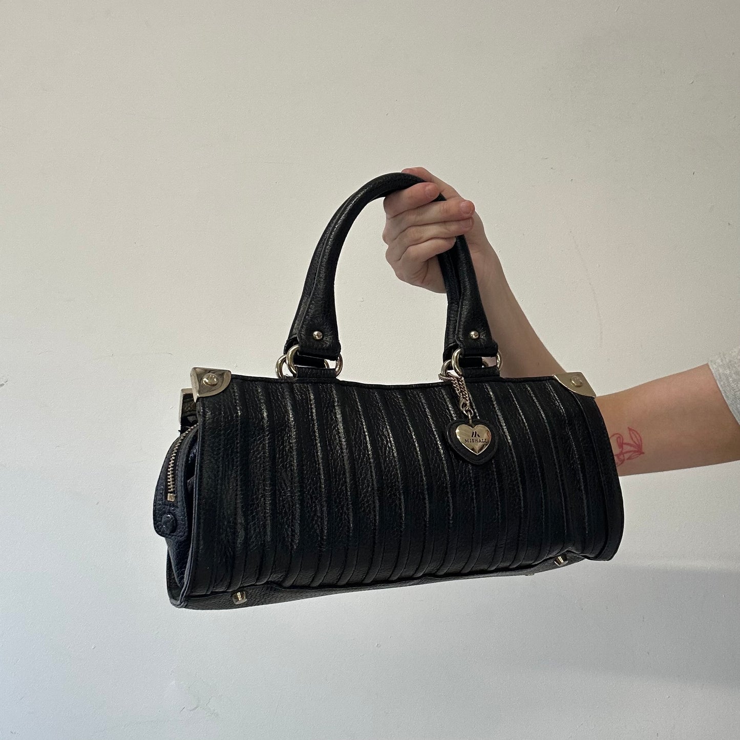 black genuine leather shoulder bag