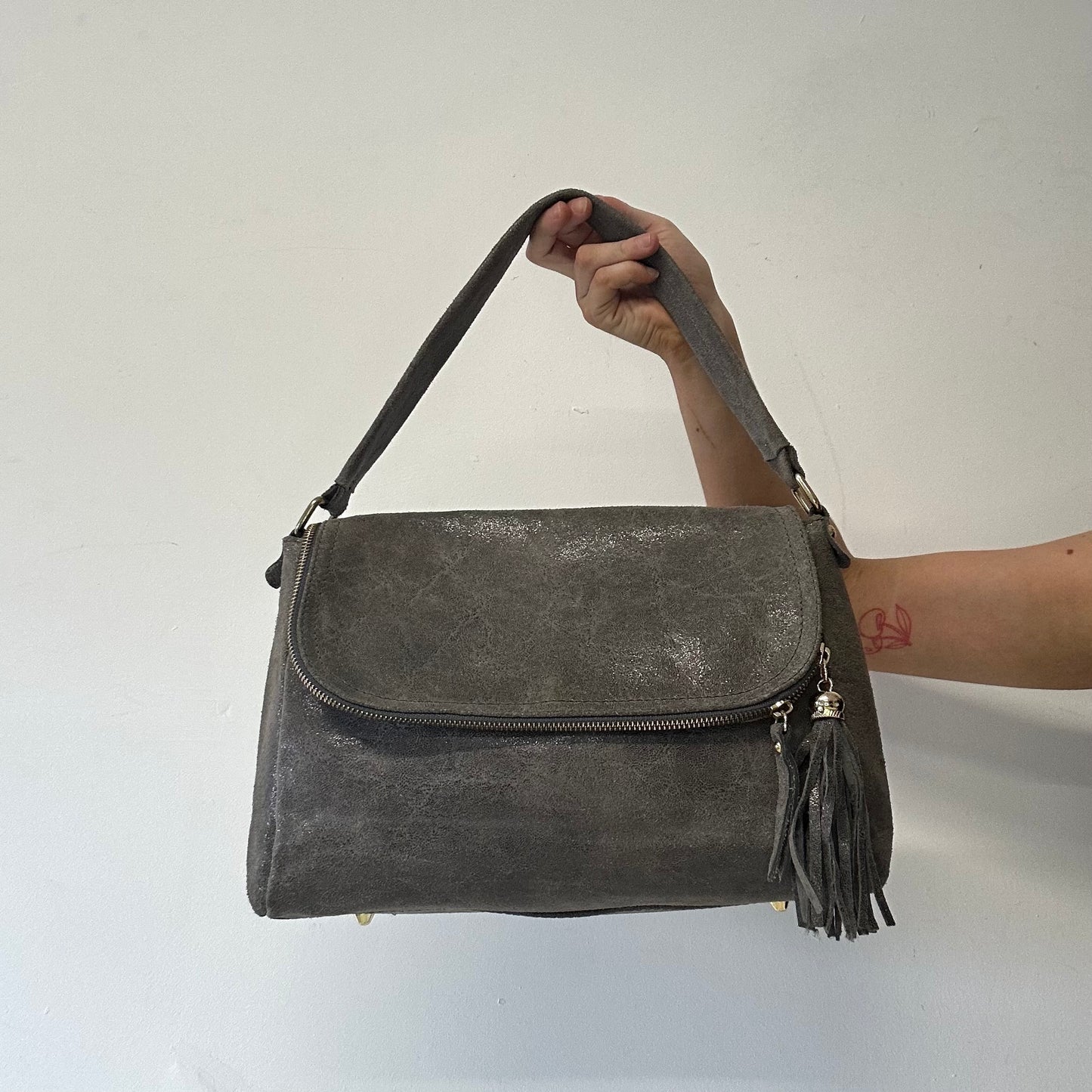 grey genuine leather shoulder bag