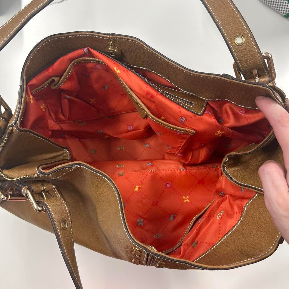 brown faux leather eyelet shoulder bag