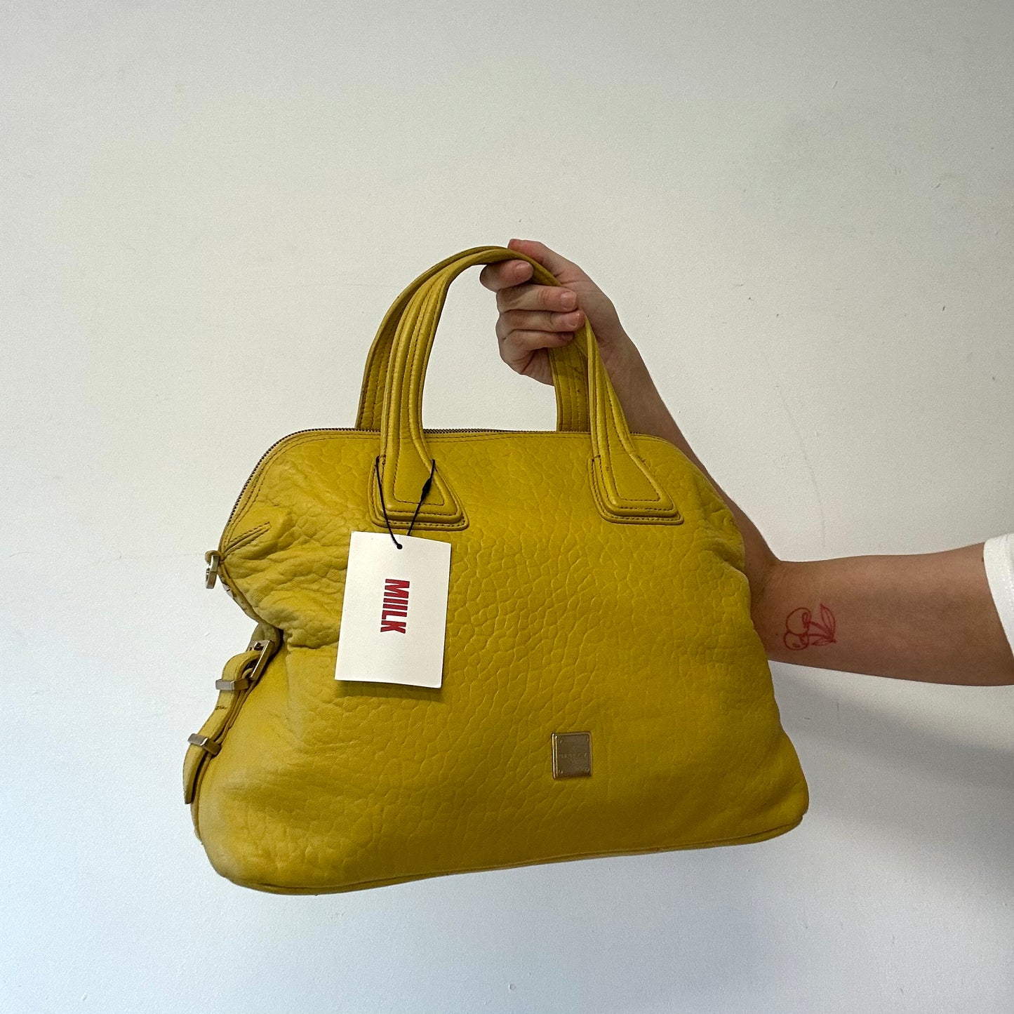 yellow genuine leather hand bag