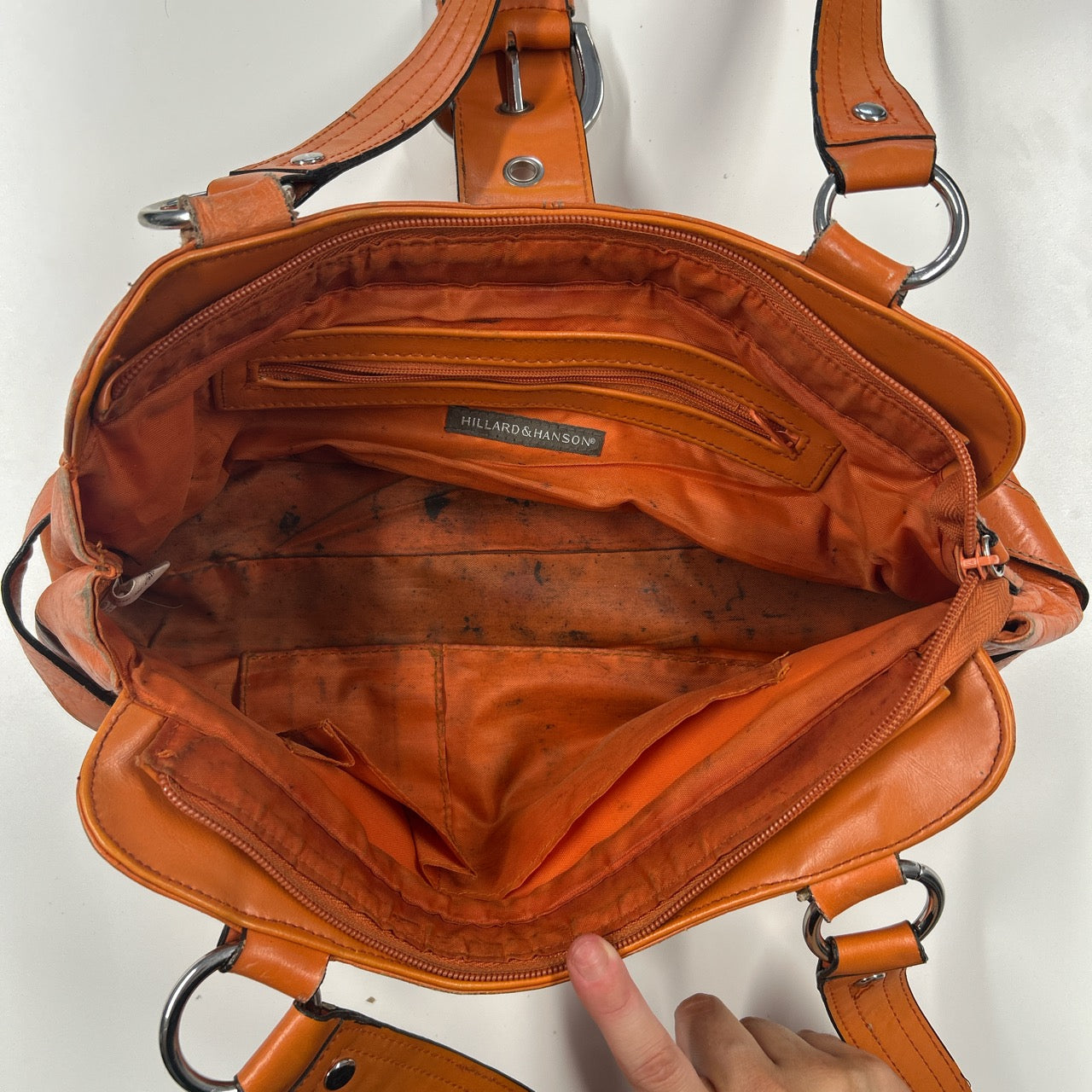 orange faux leather buckle shoulder bag