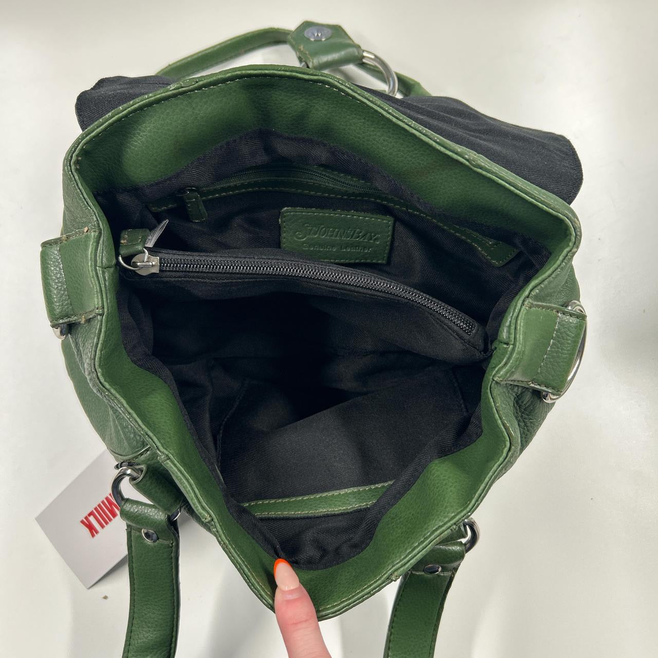 green genuine leather buckle shoulder bag