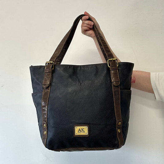 navy double buckle genuine leather shoulder bag