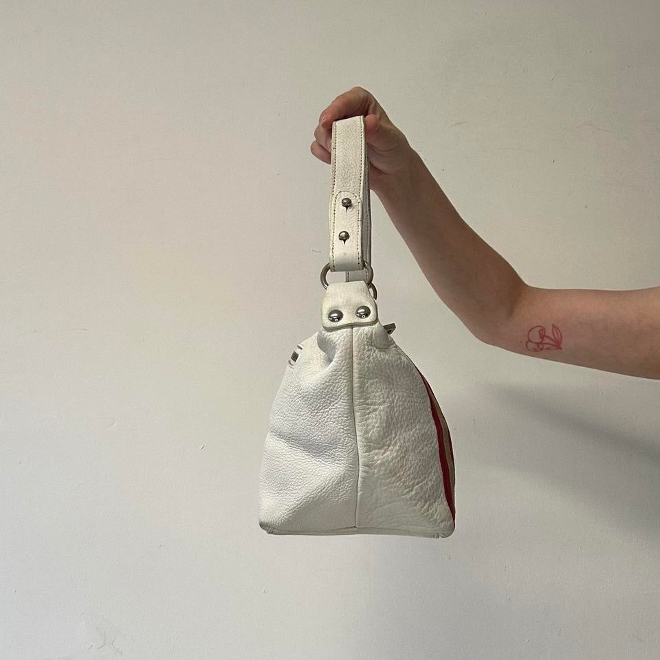 white faux leather shoulder bag