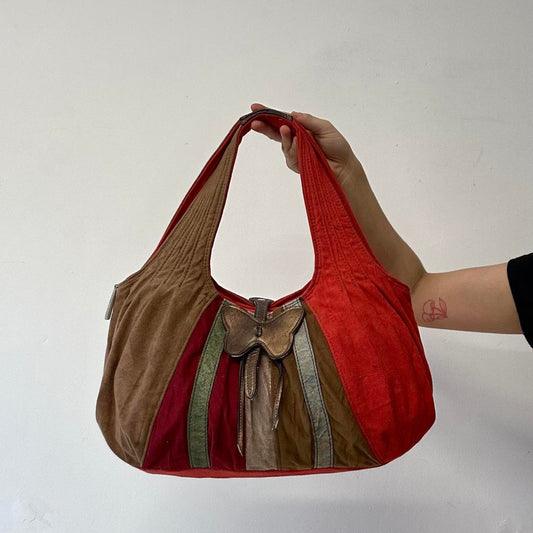 multicoloured patchwork butterfly boho shoulder bag