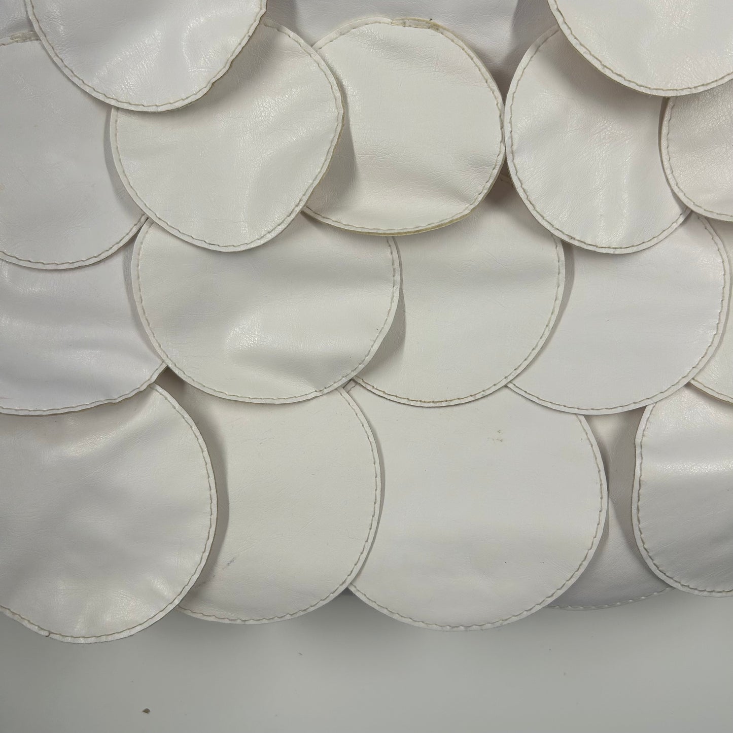 white faux leather disc beaded shoulder bag