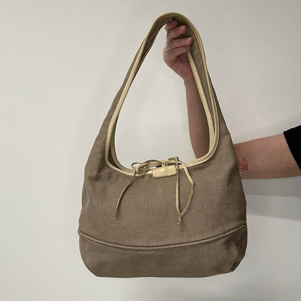 cream and brown chain coin faux shoulder bag