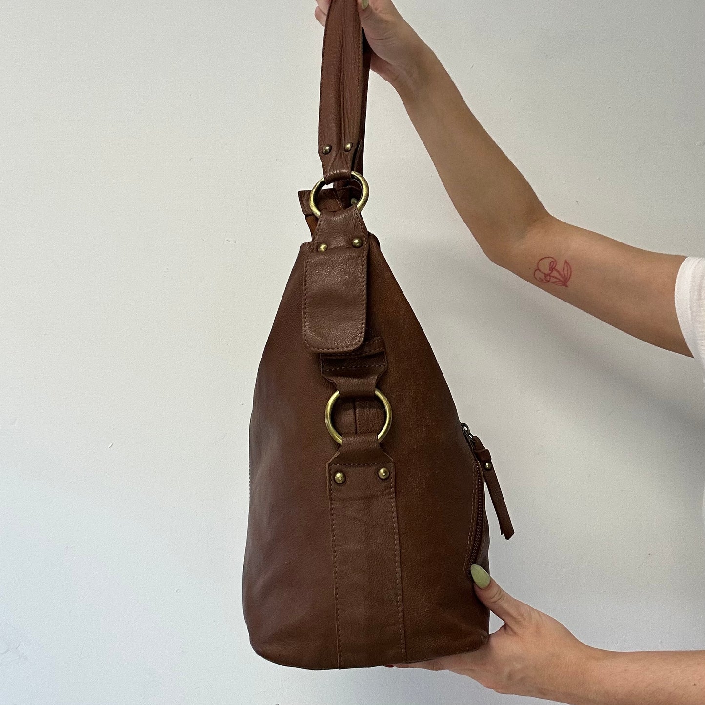 brown genuine leather buckle shoulder bag