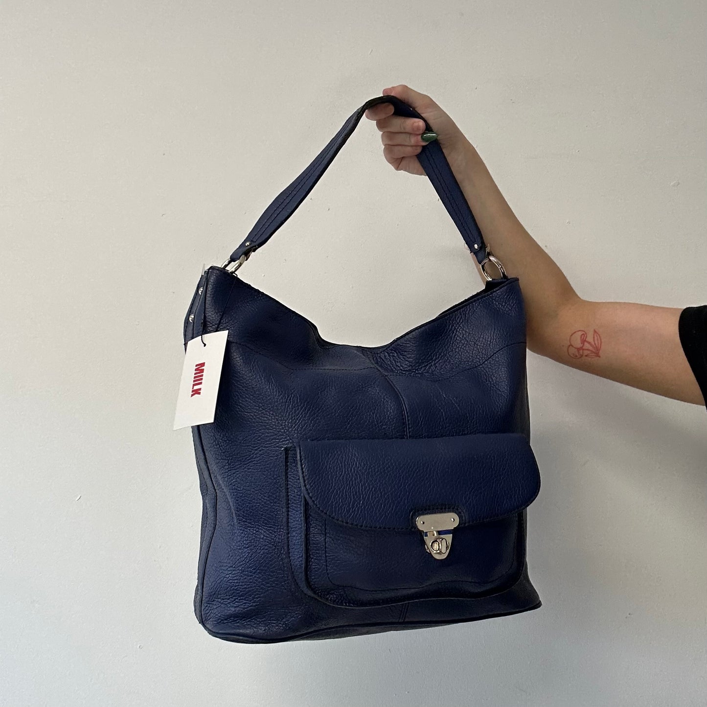blue genuine leather buckle shoulder bag