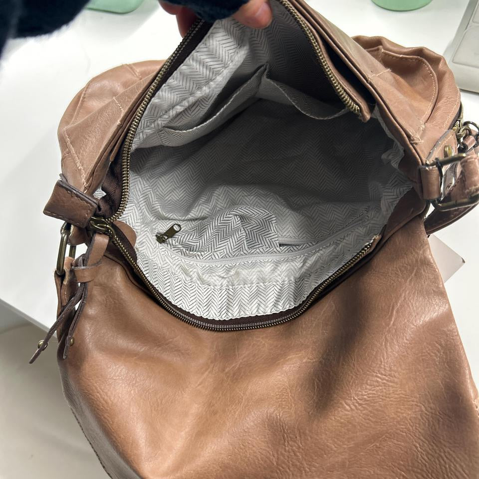 brown faux leather shoulder bag