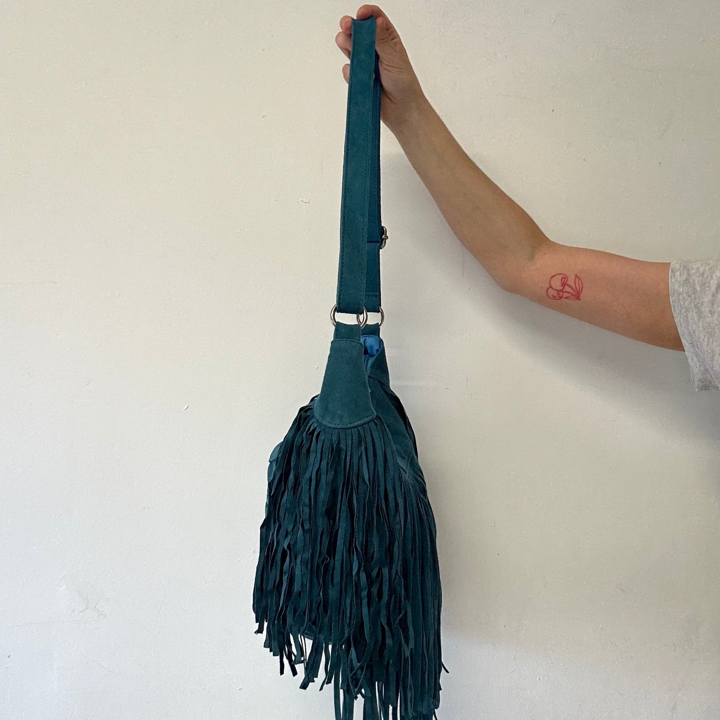 teal blue fringe festival shoulder bag