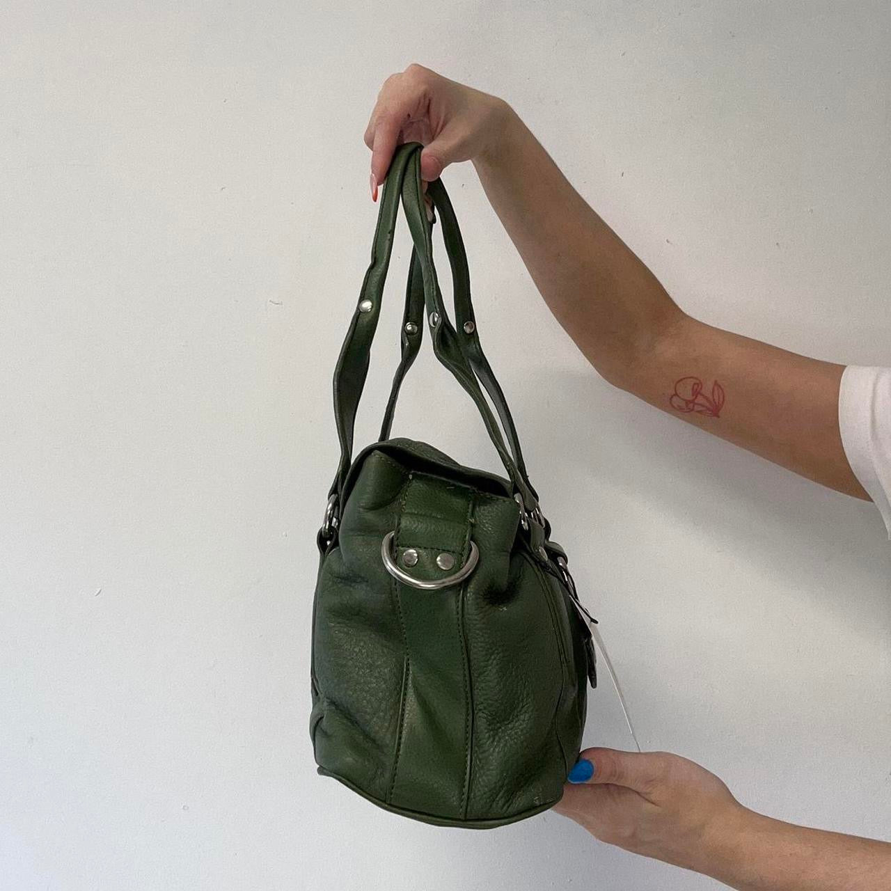green genuine leather buckle shoulder bag