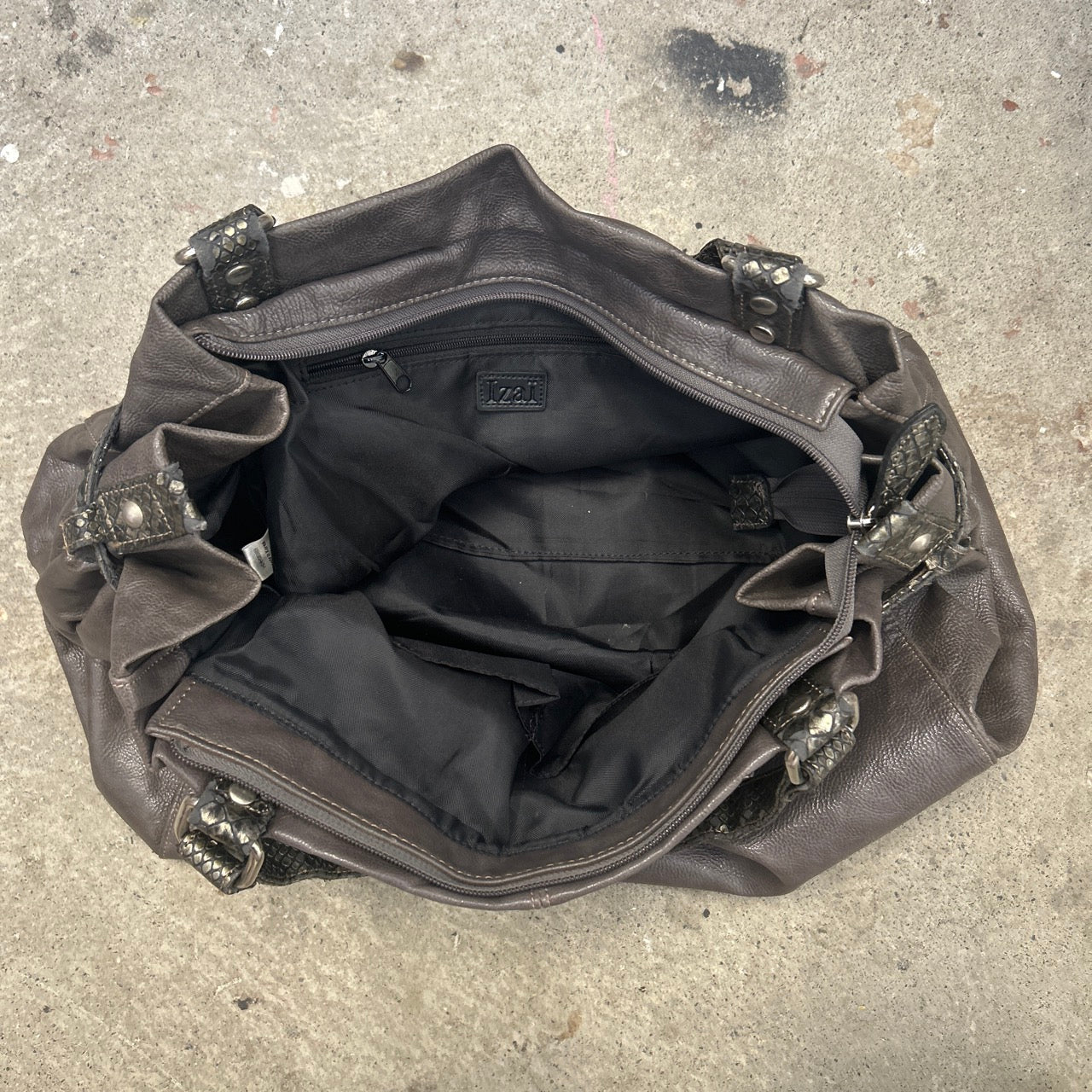 grey faux leather croc effect detailing shoulder bag