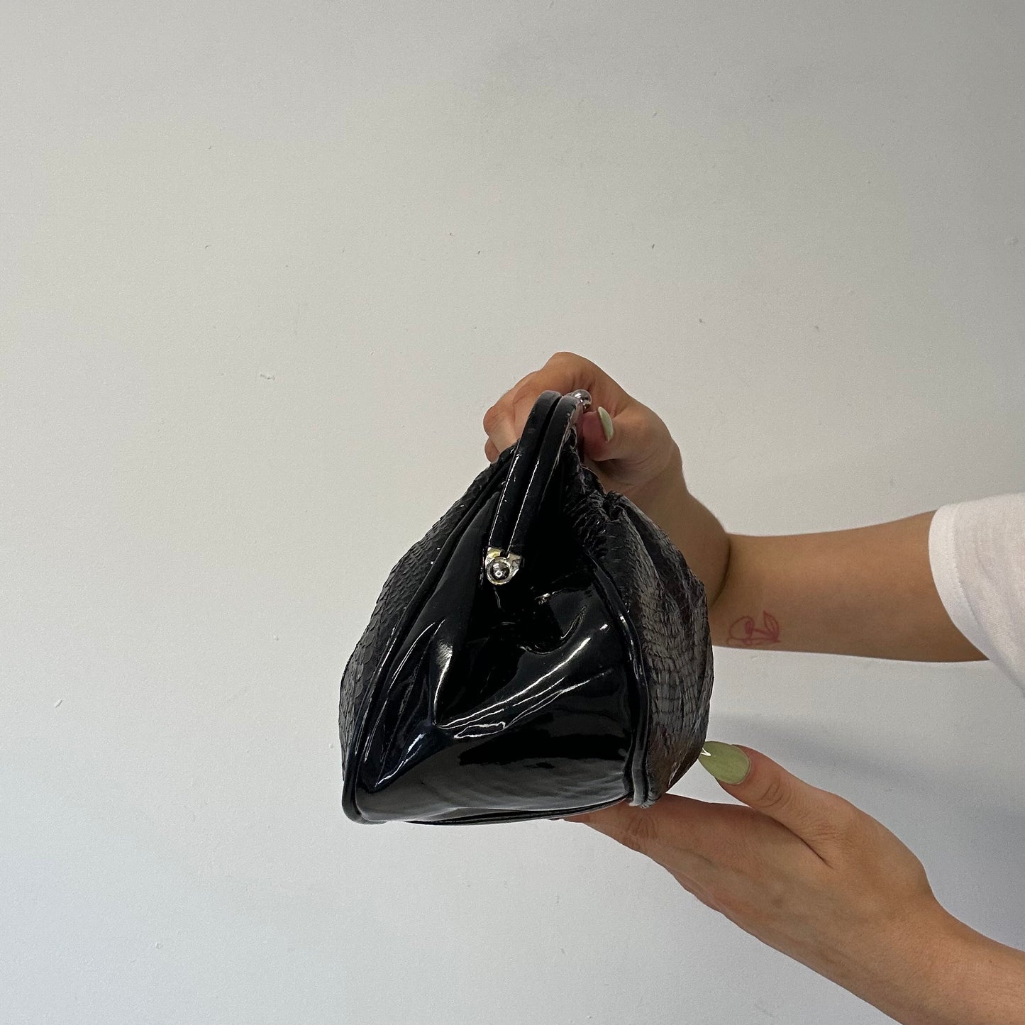 black faux leather croc effect clutch bag
