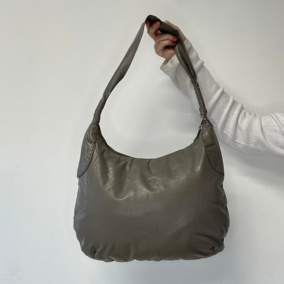 grey faux leather studded shoulder bag