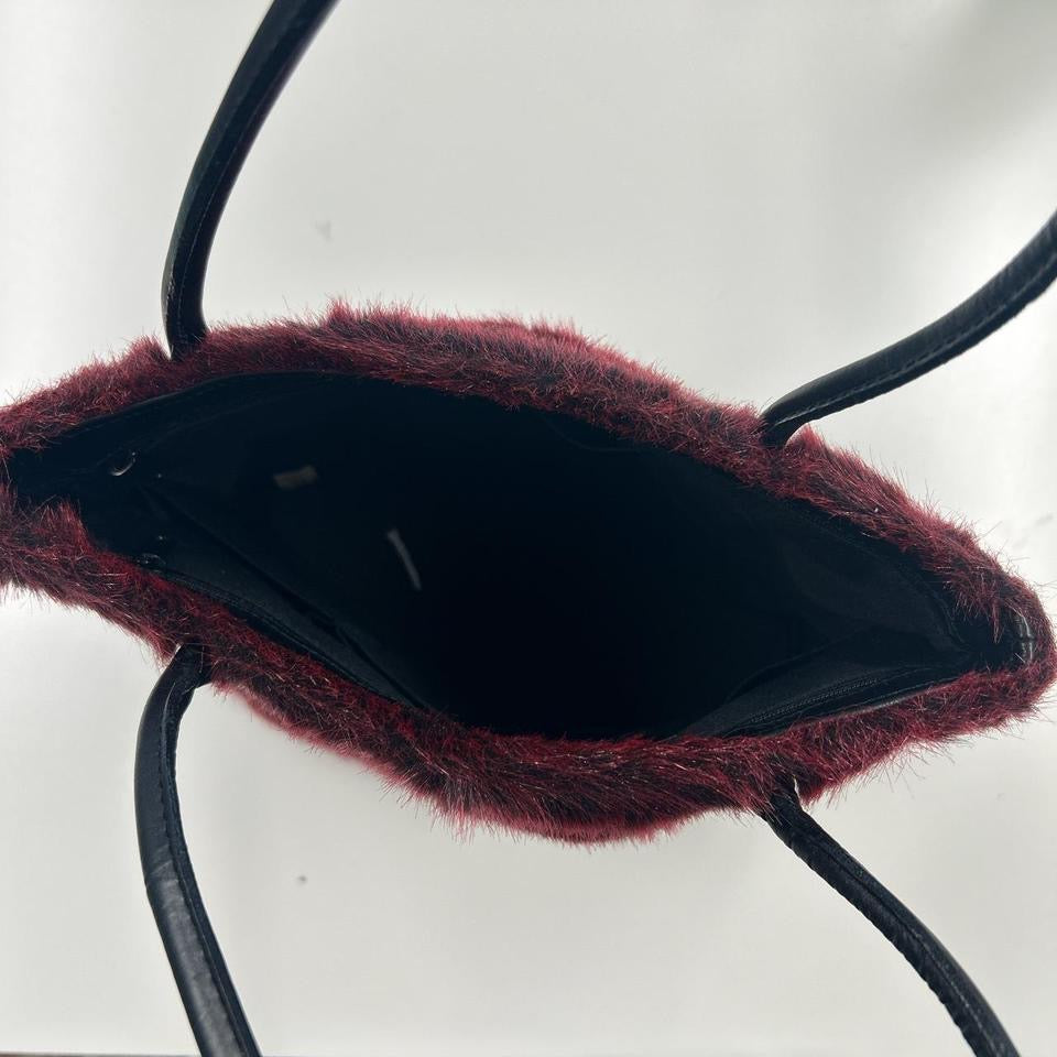 red and black faux fur shoulder bag
