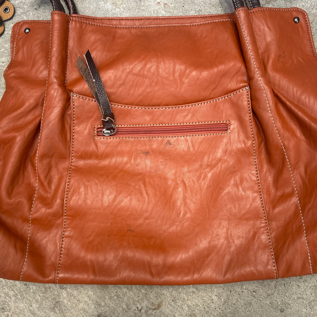 burnt orange brown faux leather flower detail shoulder bag