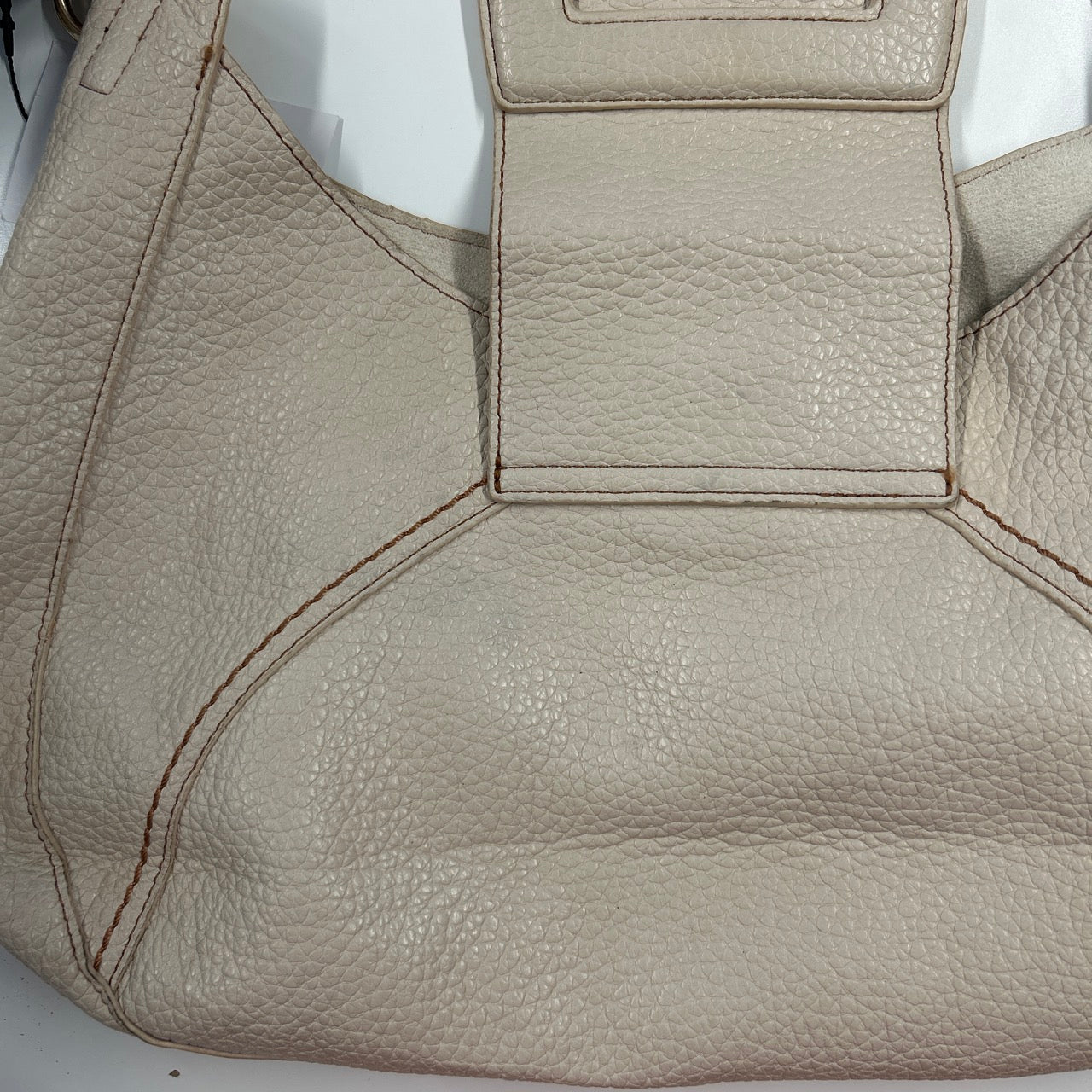 cream faux leather oversized buckle shoulder bag