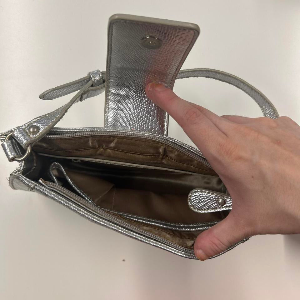 silver faux leather croc effect shoulder bag
