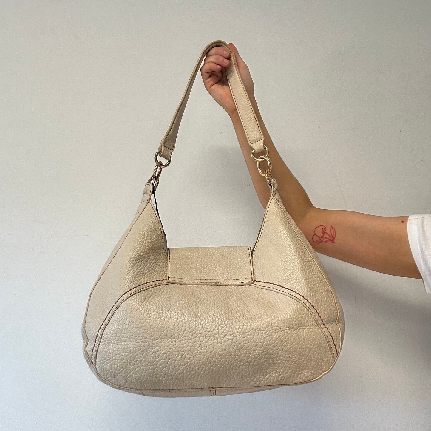 cream faux leather oversized buckle shoulder bag