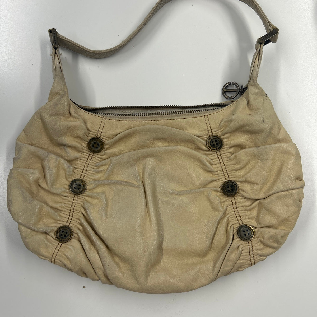 cream tanned ruched button shoulder bag