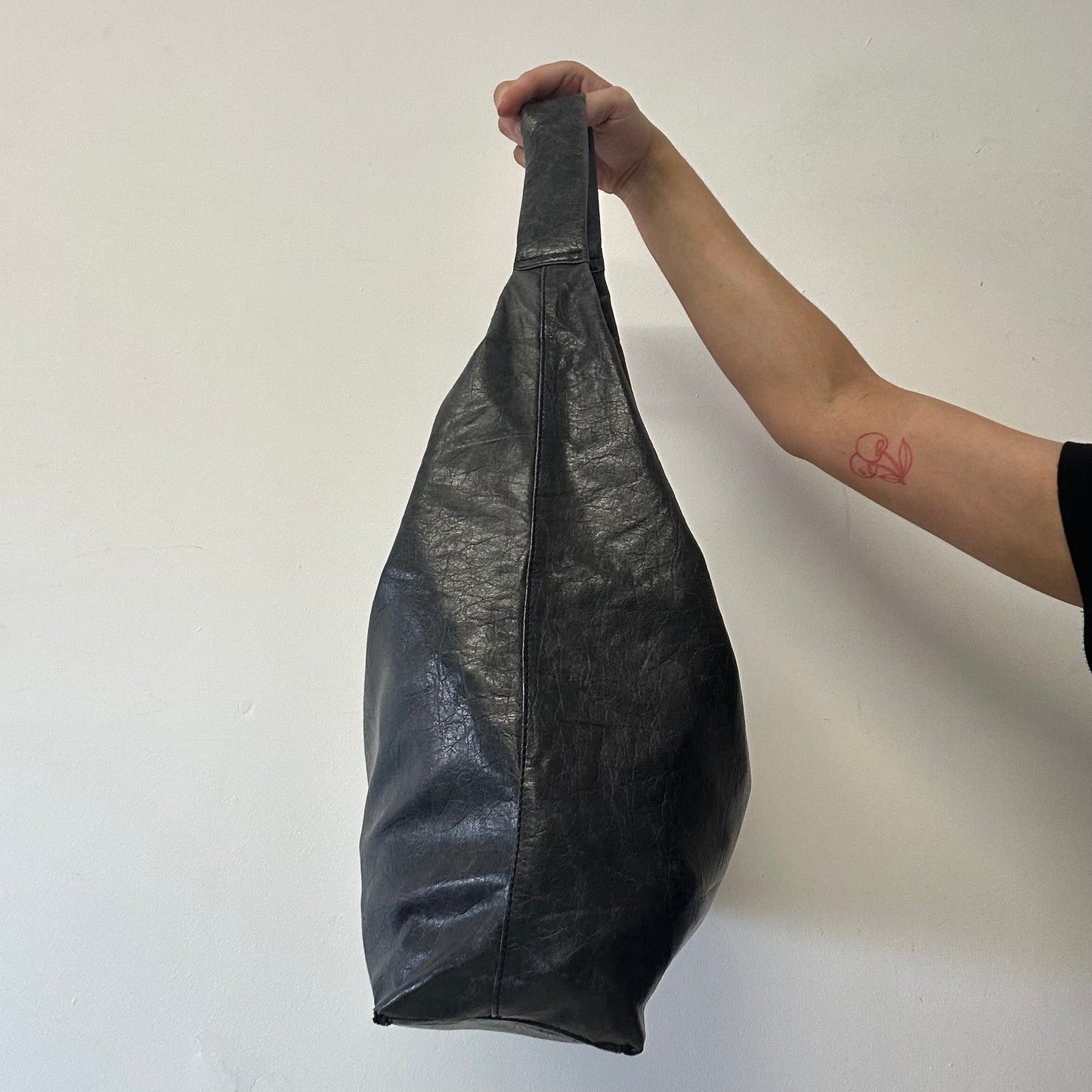 charcoal black faux leather slouchy shoulder bag