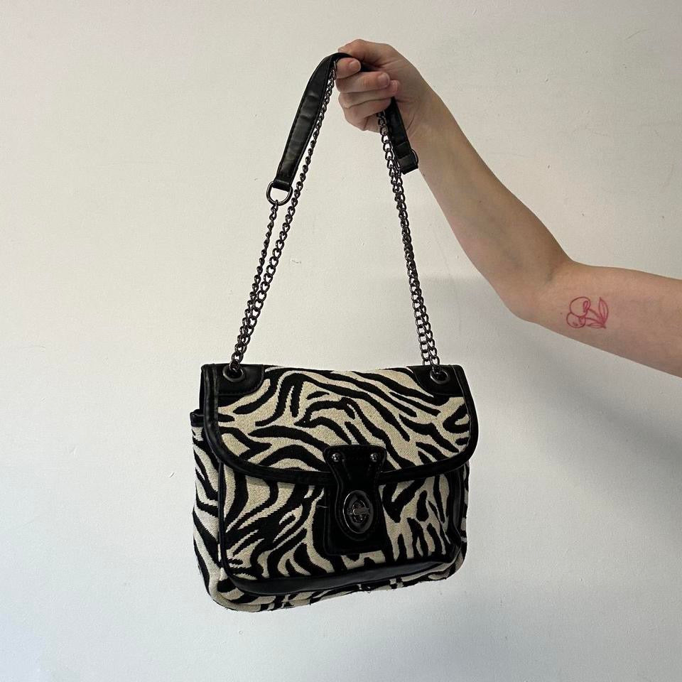 black and white zebra print shoulder bag