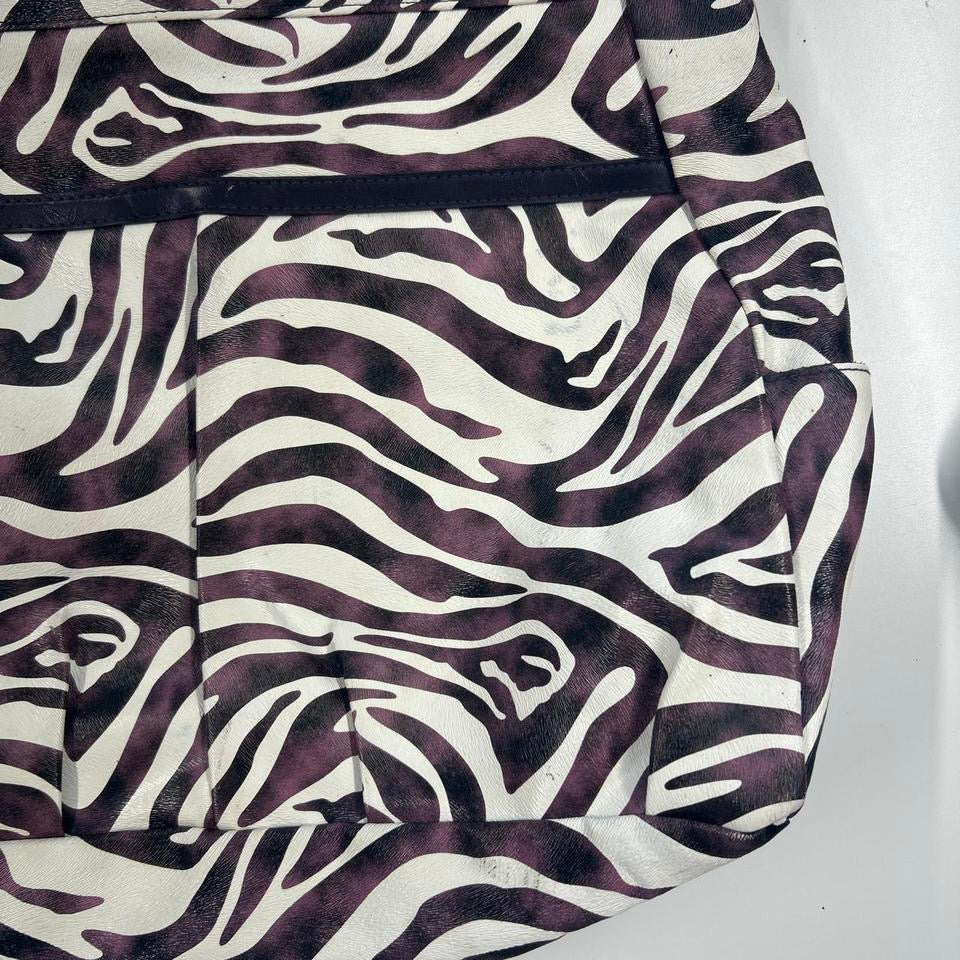 purple zebra print faux leather shoulder bag