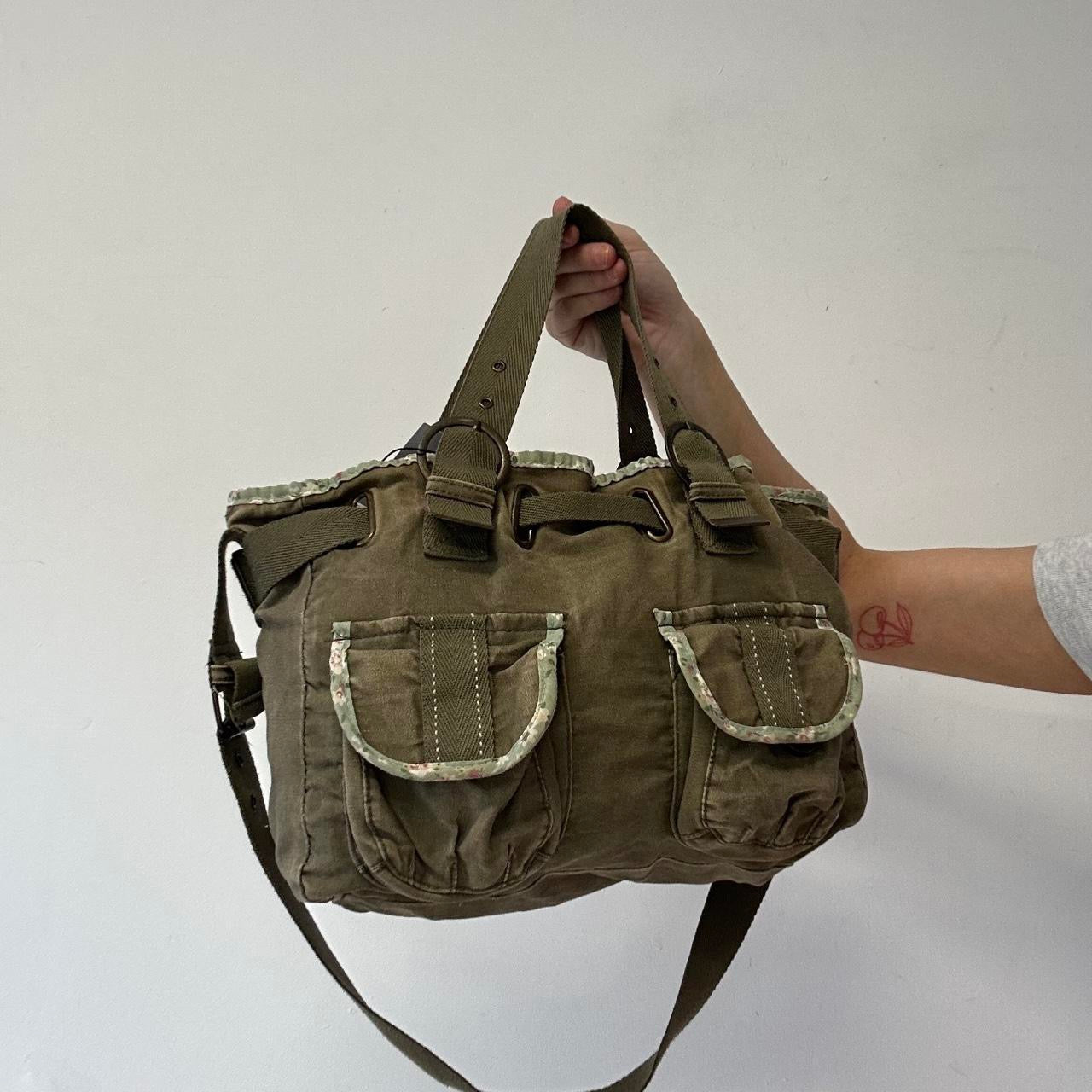 khaki green double pocket cargo  shoulder bag
includes crossbody strap